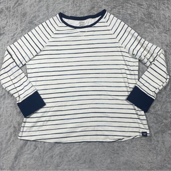 LL Bean Womens Top 2X Unshrinkable Thermal Waffle Long-Sleeve Crewneck Stripe - Picture 1 of 8